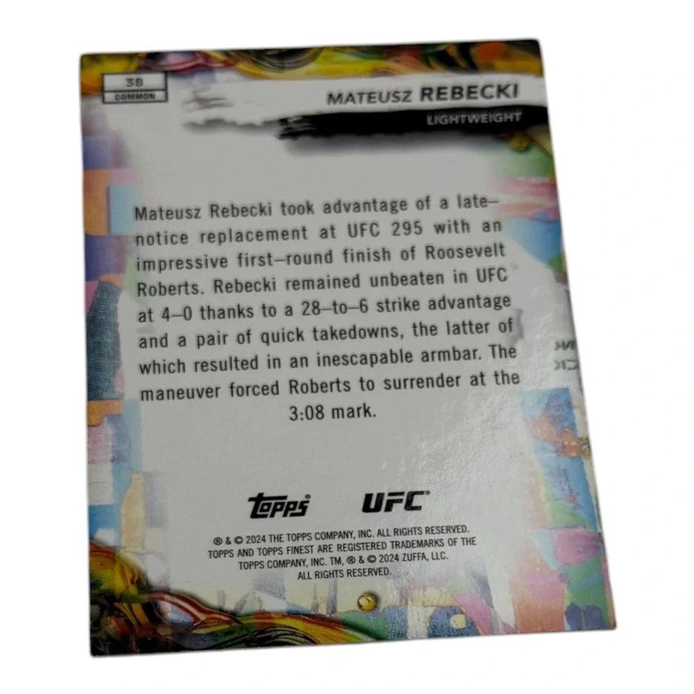 2024 Topps Finest UFC Mateusz Rebecki Rookie Card RC #38 Common Lightweight
